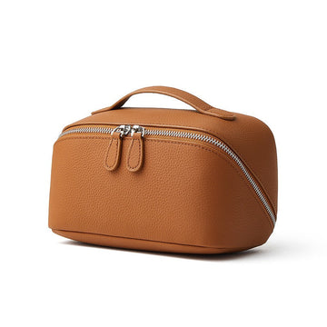 Textured Genuine Leather Top-Zip Vanity Clutch Bag | Effortless Evening Elegance