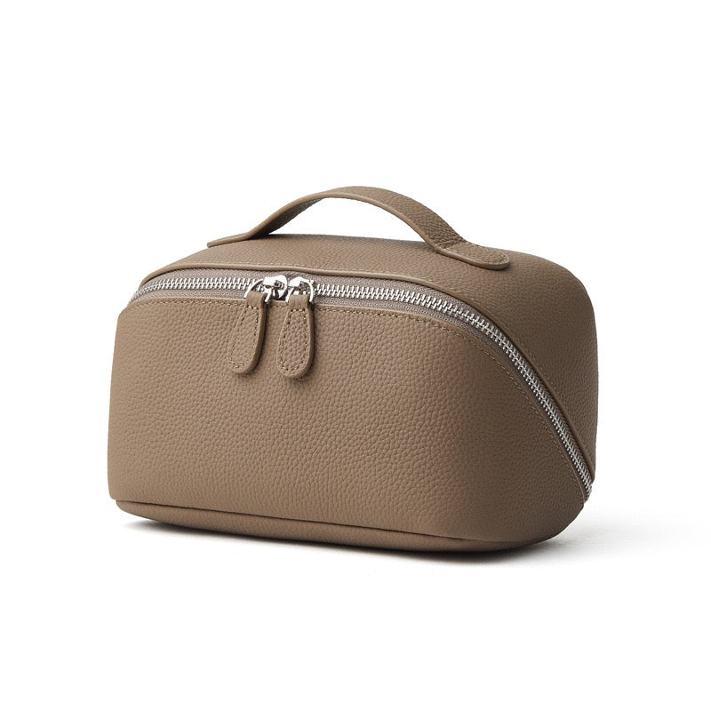 Textured Genuine Leather Top-Zip Vanity Clutch Bag | Effortless Evening Elegance