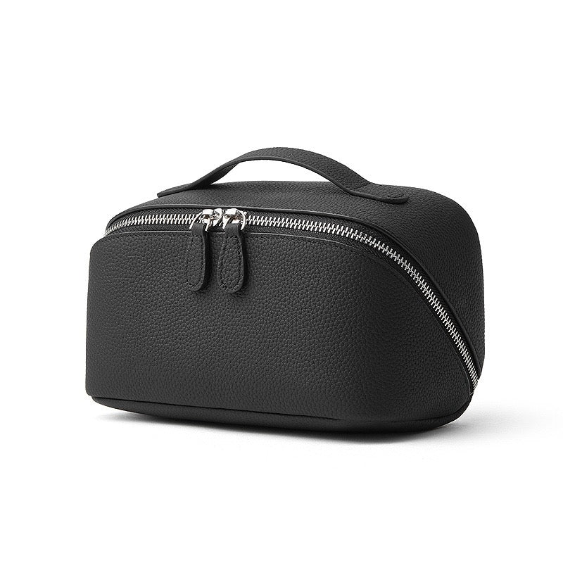 Textured Genuine Leather Top-Zip Vanity Clutch Bag | Effortless Evening Elegance