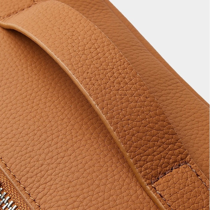 Textured Genuine Leather Top-Zip Vanity Clutch Bag | Effortless Evening Elegance