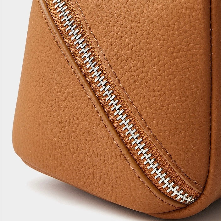 Textured Genuine Leather Top-Zip Vanity Clutch Bag | Effortless Evening Elegance