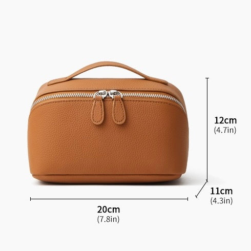Textured Genuine Leather Top-Zip Vanity Clutch Bag | Effortless Evening Elegance