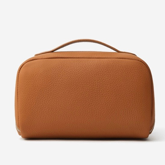 Textured Genuine Leather Top-Zip Vanity Clutch Bag | Effortless Evening Elegance