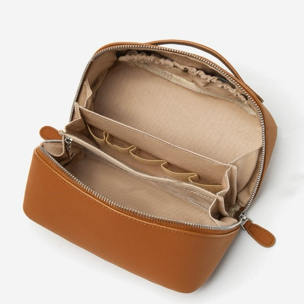 Textured Genuine Leather Top-Zip Vanity Clutch Bag | Effortless Evening Elegance