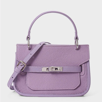 Purple Genuine Leather Mini Crossbody Bag | Polished Lock Closure