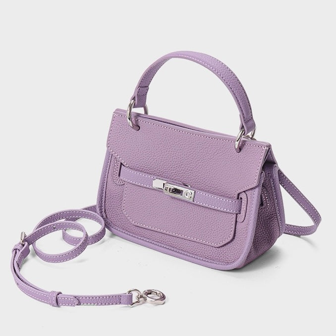 Purple Genuine Leather Mini Crossbody Bag | Polished Lock Closure
