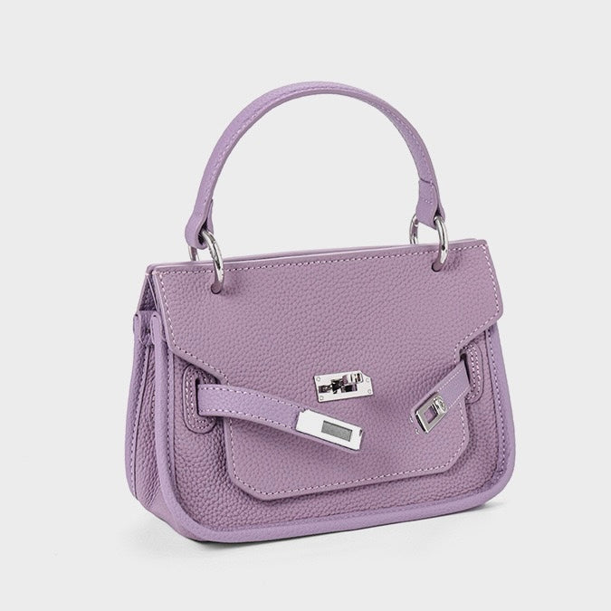 Purple Genuine Leather Mini Crossbody Bag | Polished Lock Closure