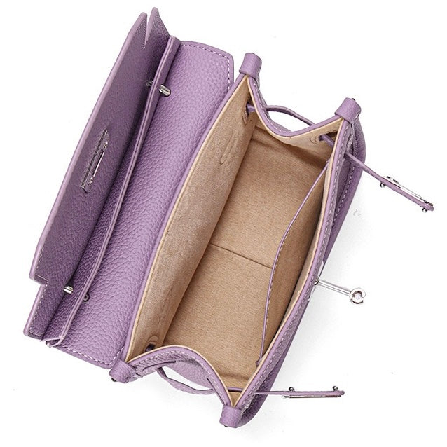 Purple Genuine Leather Mini Crossbody Bag | Polished Lock Closure