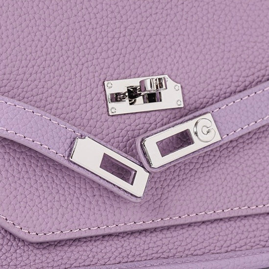 Purple Genuine Leather Mini Crossbody Bag | Polished Lock Closure