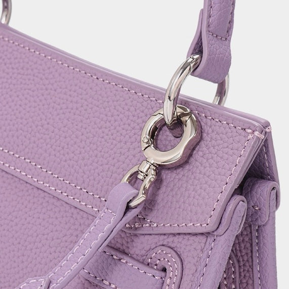 Purple Genuine Leather Mini Crossbody Bag | Polished Lock Closure