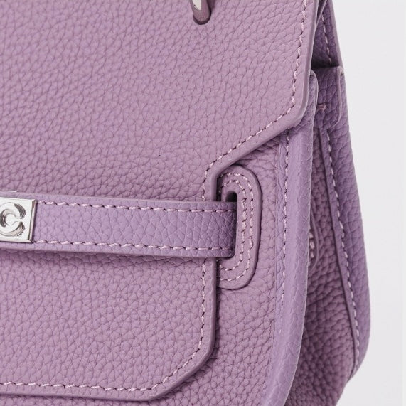 Purple Genuine Leather Mini Crossbody Bag | Polished Lock Closure