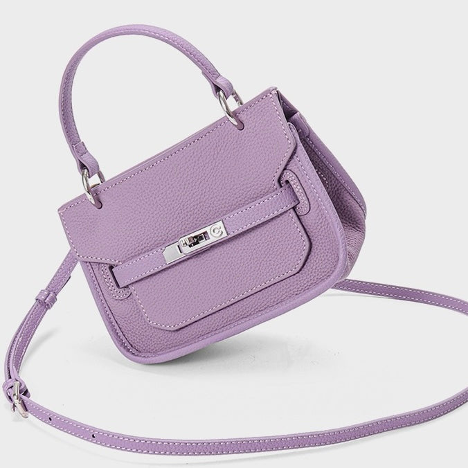Purple Genuine Leather Mini Crossbody Bag | Polished Lock Closure