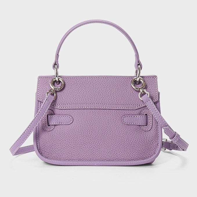 Purple Genuine Leather Mini Crossbody Bag | Polished Lock Closure