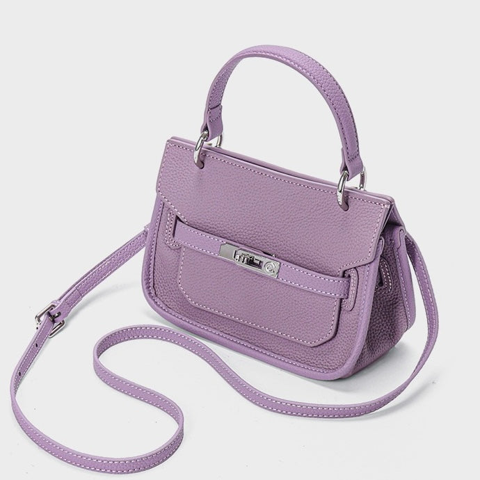 Purple Genuine Leather Mini Crossbody Bag | Polished Lock Closure