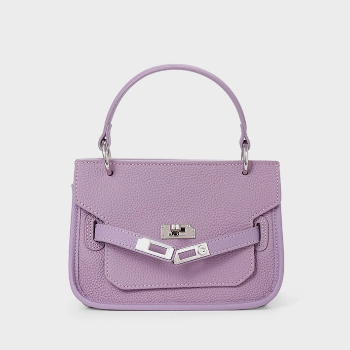 Purple Genuine Leather Mini Crossbody Bag | Polished Lock Closure