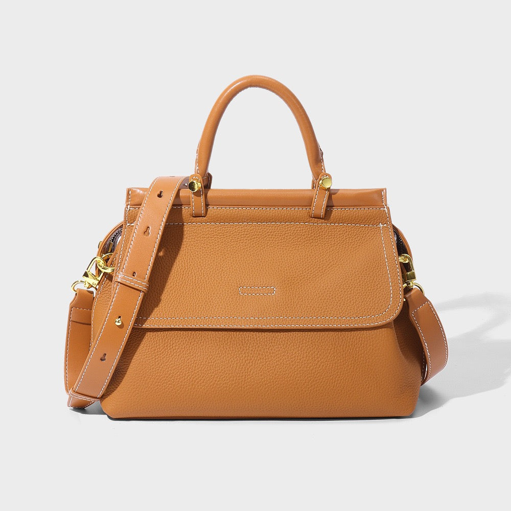 Women’s Genuine Leather Flip-Top Commuter Handbag | Effortless Elegance