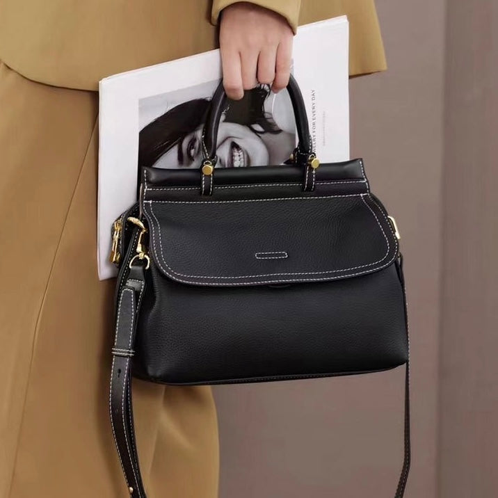 Women’s Genuine Leather Flip-Top Commuter Handbag | Effortless Elegance