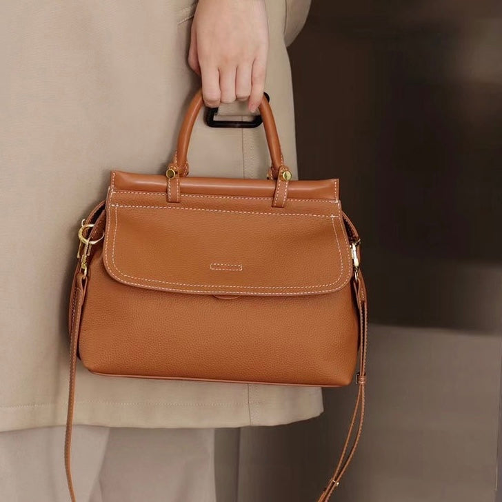 Women’s Genuine Leather Flip-Top Commuter Handbag | Effortless Elegance