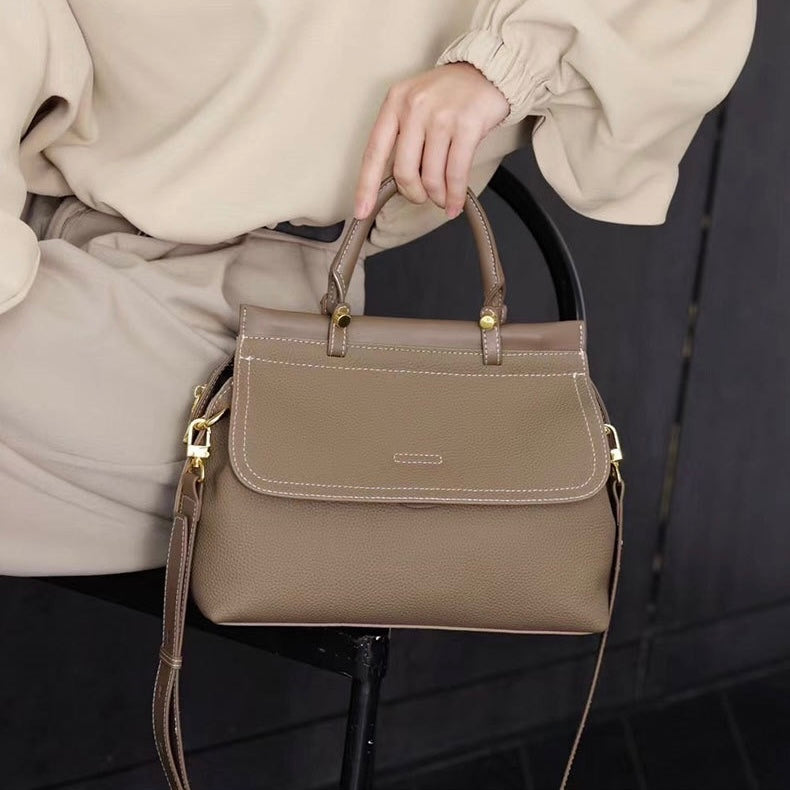 Women’s Genuine Leather Flip-Top Commuter Handbag | Effortless Elegance