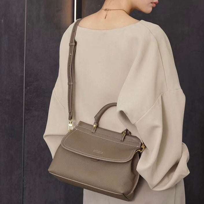 Women’s Genuine Leather Flip-Top Commuter Handbag | Effortless Elegance