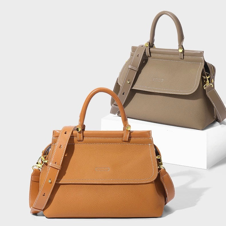 Women’s Genuine Leather Flip-Top Commuter Handbag | Effortless Elegance