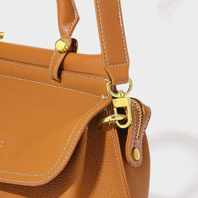 Women’s Genuine Leather Flip-Top Commuter Handbag | Effortless Elegance