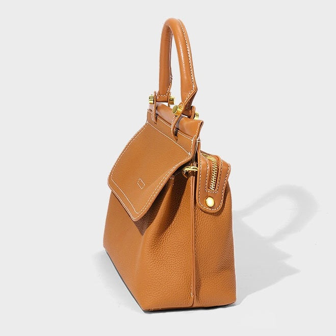 Women’s Genuine Leather Flip-Top Commuter Handbag | Effortless Elegance