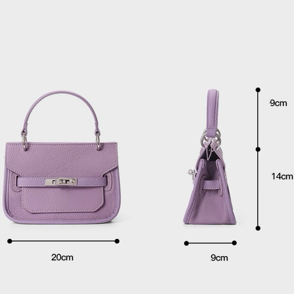 Purple Genuine Leather Mini Crossbody Bag | Polished Lock Closure