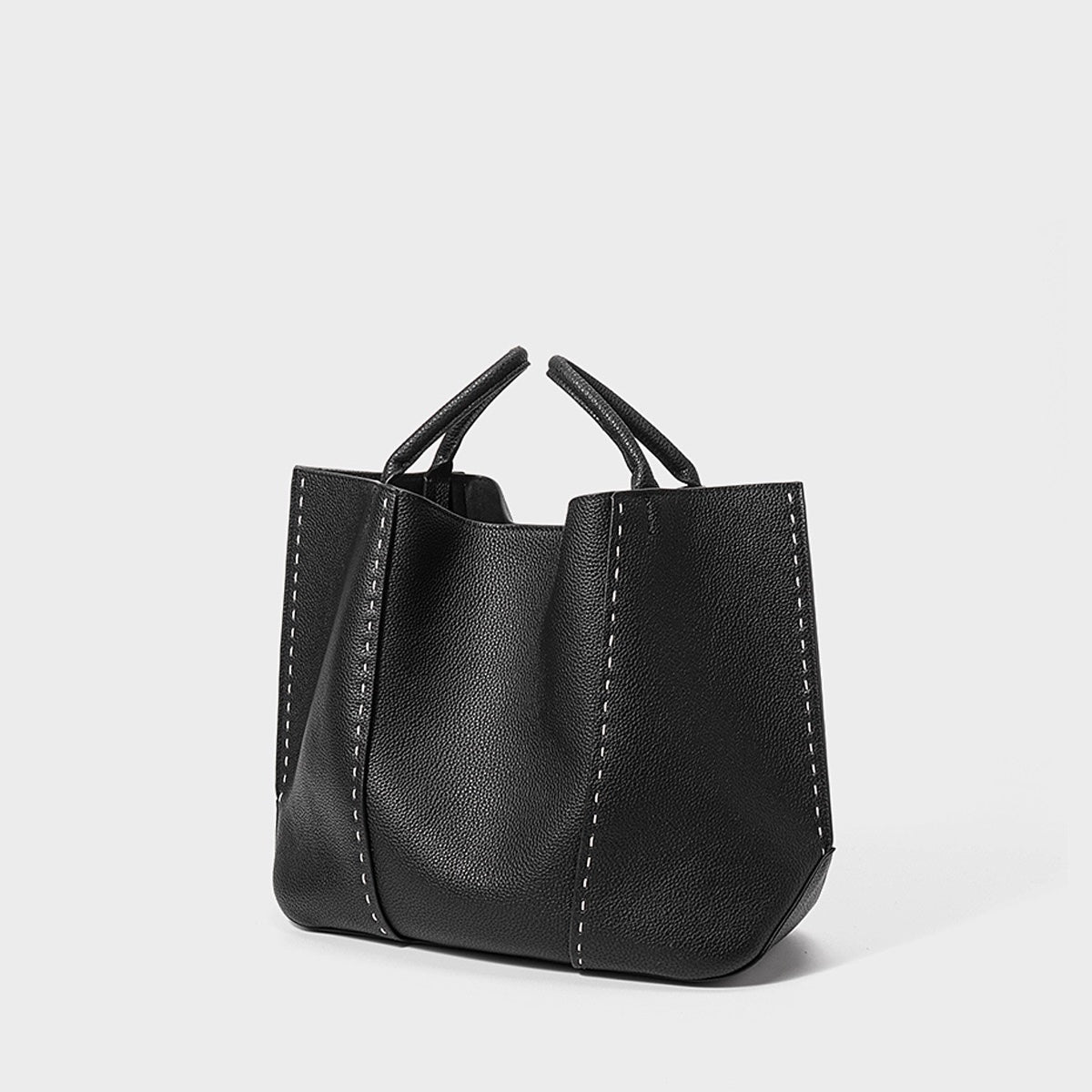Genuine Leather Tote Bag | Textured Contrast Stitching Effortless Elegance