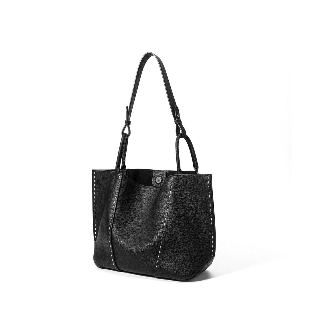 Genuine Leather Tote Bag | Textured Contrast Stitching Effortless Elegance