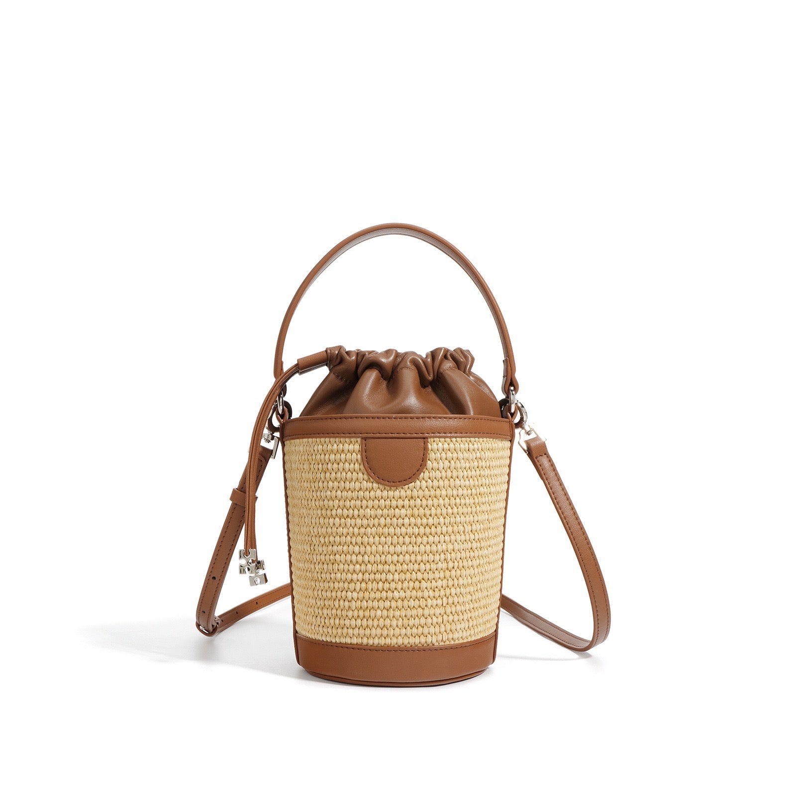 Lambskin Woven Women’s Handheld Crossbody Barrel Bag | Coastal Elegance