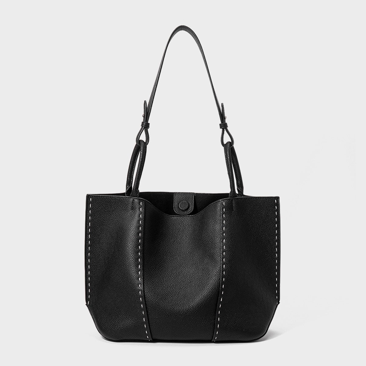 Genuine Leather Tote Bag | Textured Contrast Stitching Effortless Elegance