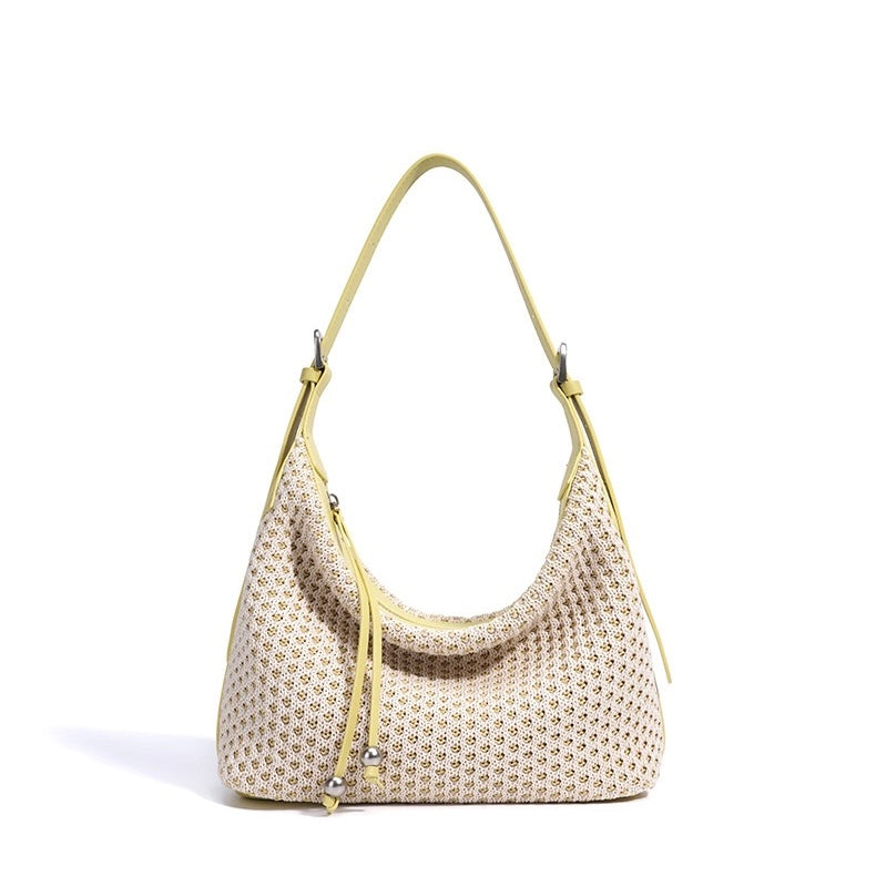 Braided Straw Dumpling Shoulder Bag | Spacious Effortless Elegance