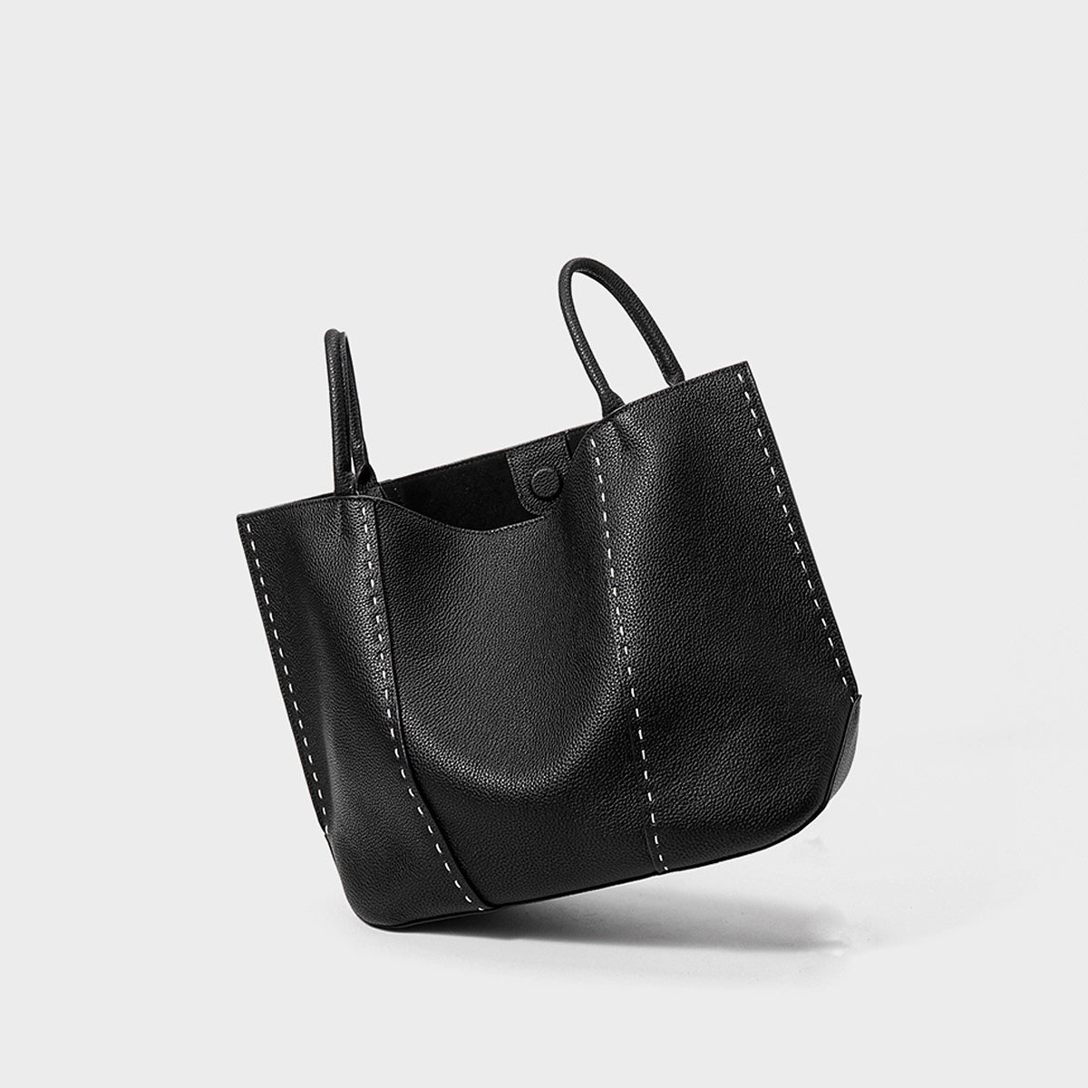 Genuine Leather Tote Bag | Textured Contrast Stitching Effortless Elegance