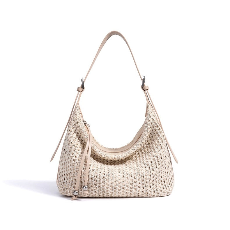 Braided Straw Dumpling Shoulder Bag | Spacious Effortless Elegance