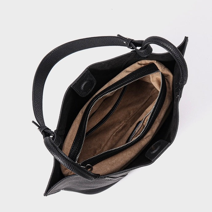 Genuine Leather Tote Bag | Textured Contrast Stitching Effortless Elegance