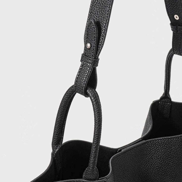 Genuine Leather Tote Bag | Textured Contrast Stitching Effortless Elegance