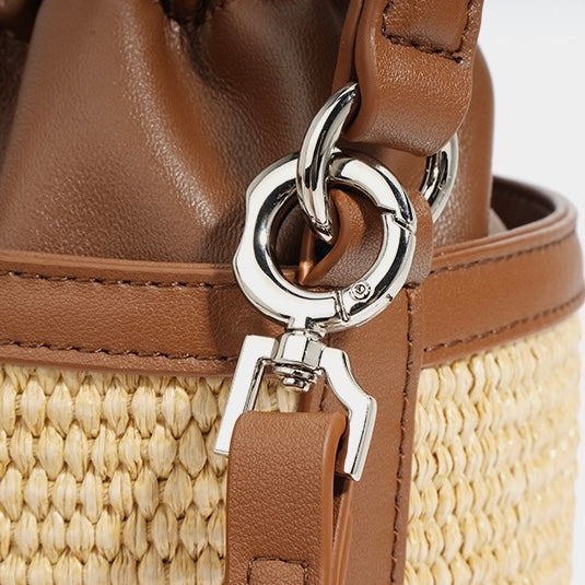 Lambskin Woven Women’s Handheld Crossbody Barrel Bag | Coastal Elegance
