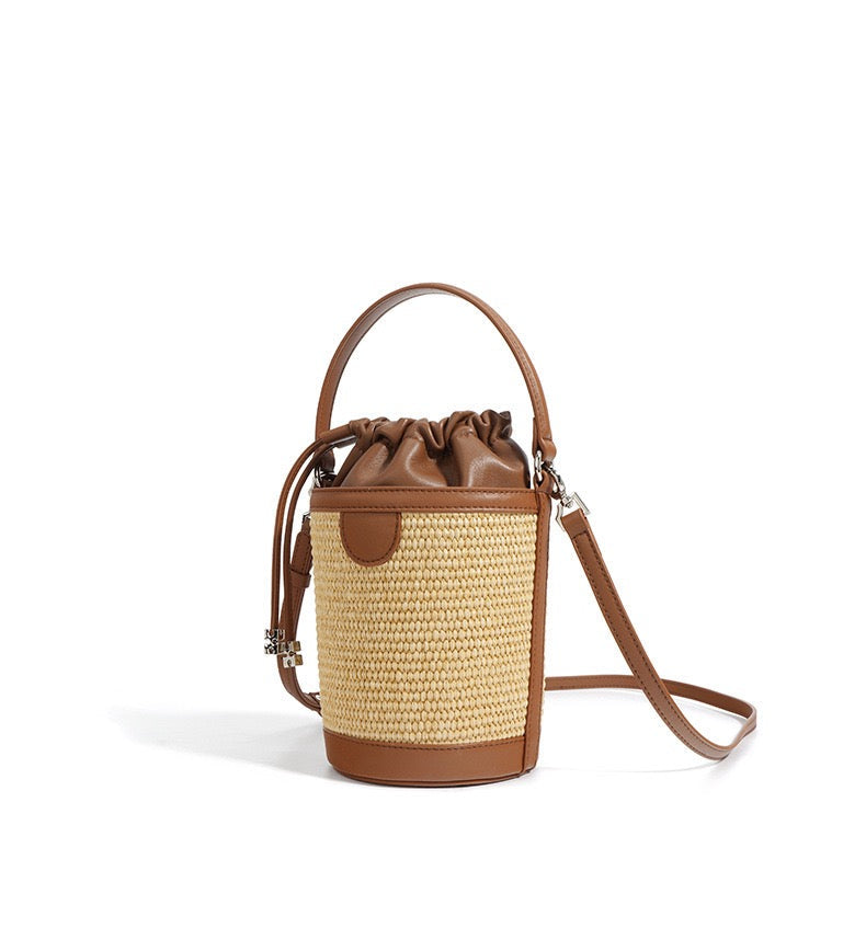 Lambskin Woven Women’s Handheld Crossbody Barrel Bag | Coastal Elegance