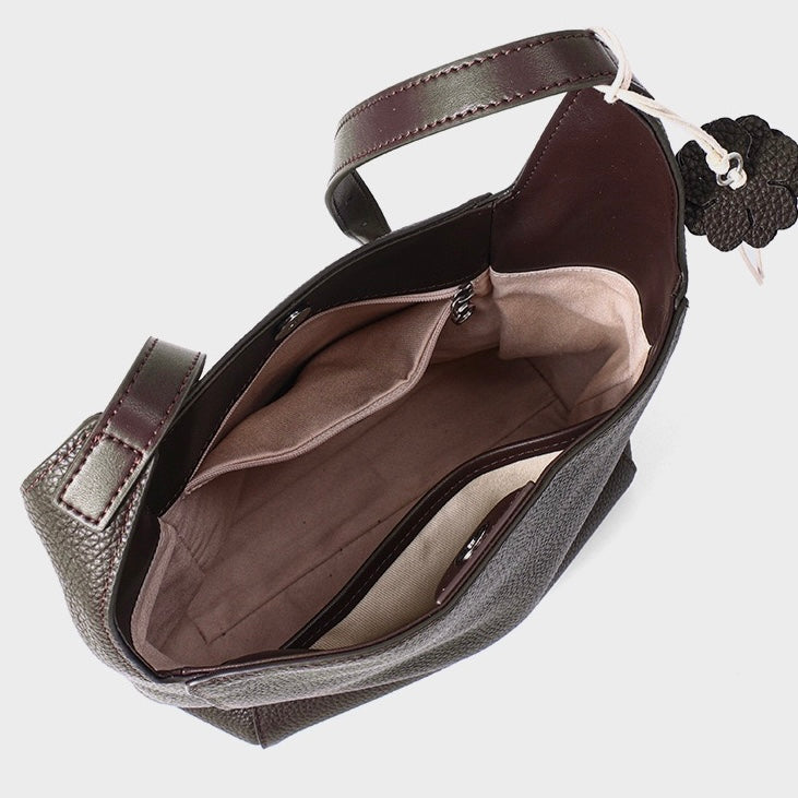 Textured Genuine Leather Hobo Bag | Floral Charm Understated Elegance