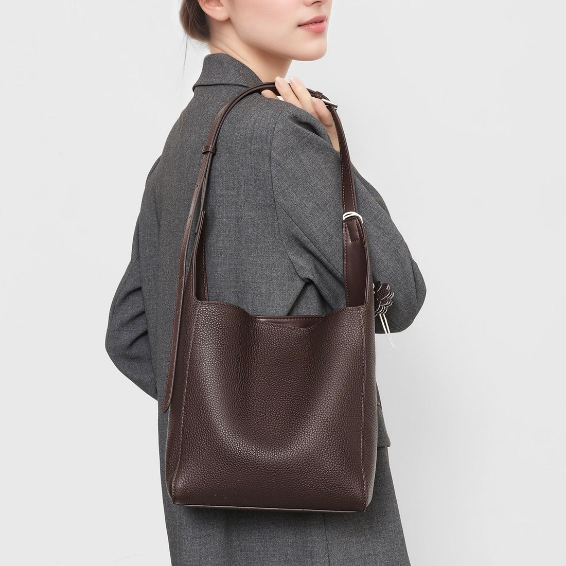 Textured Genuine Leather Hobo Bag | Floral Charm Understated Elegance