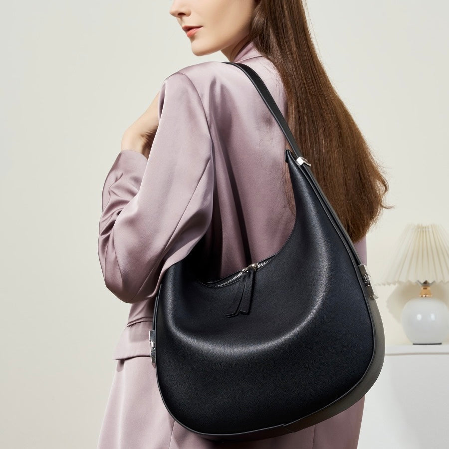 Genuine Leather Crescent Underarm Shoulder Handbag | Effortless Minimalist Elegance