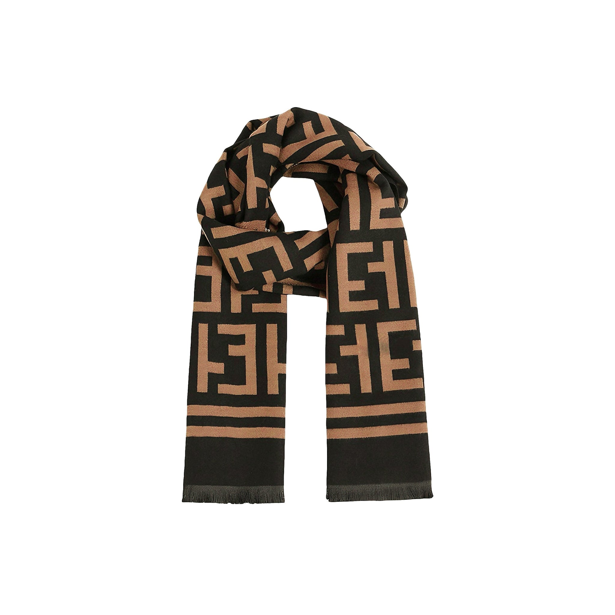 Women’s Imitation Cashmere Geometric Patterned Fringed Scarf | Quiet Luxury Warmth