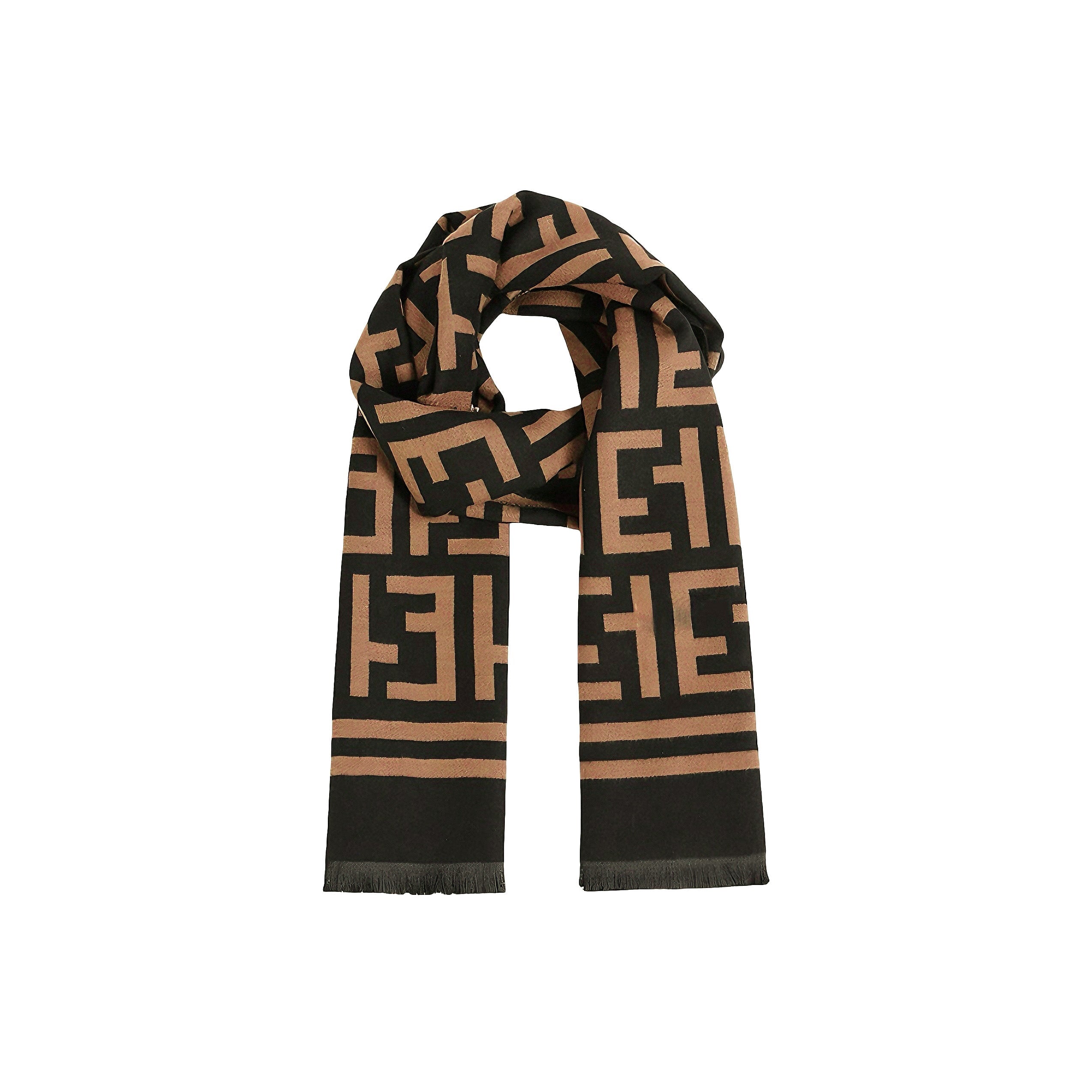 Women’s Imitation Cashmere Geometric Patterned Fringed Scarf | Quiet Luxury Warmth