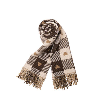 Women's Plaid Heart Imitation Cashmere Scarf | Soft Fringed Elegance