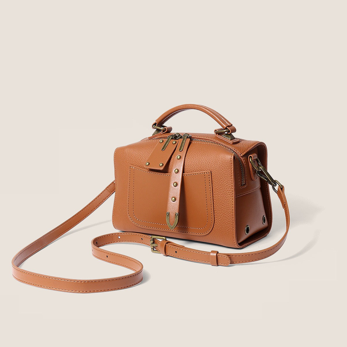Textured Leather Satchel Crossbody Bag | Timeless Vintage Elegance