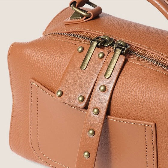 Textured Leather Satchel Crossbody Bag | Timeless Vintage Elegance