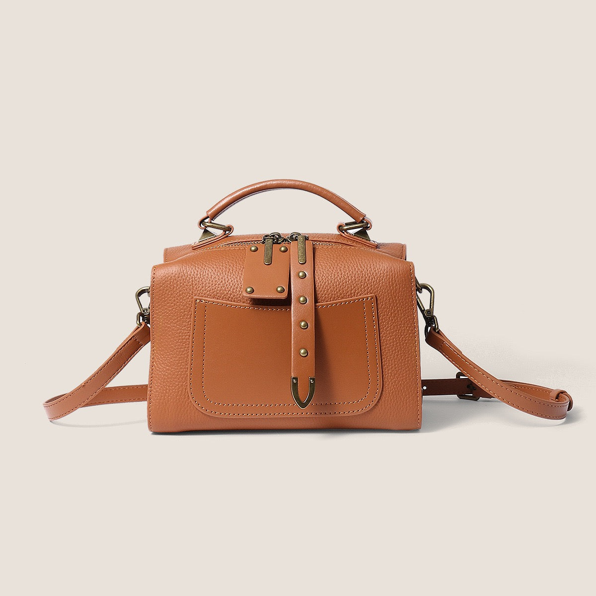 Textured Leather Satchel Crossbody Bag | Timeless Vintage Elegance