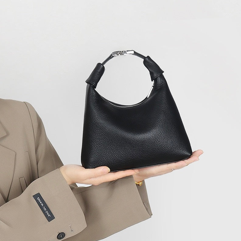 Textured Leather Crescent Hobo Bag | Understated Sculptural Elegance