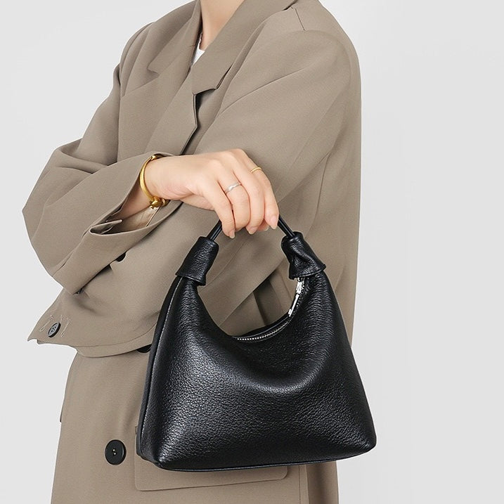 Textured Leather Crescent Hobo Bag | Understated Sculptural Elegance